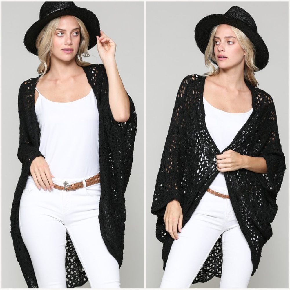 Crochet Knit Open Front Cardigan